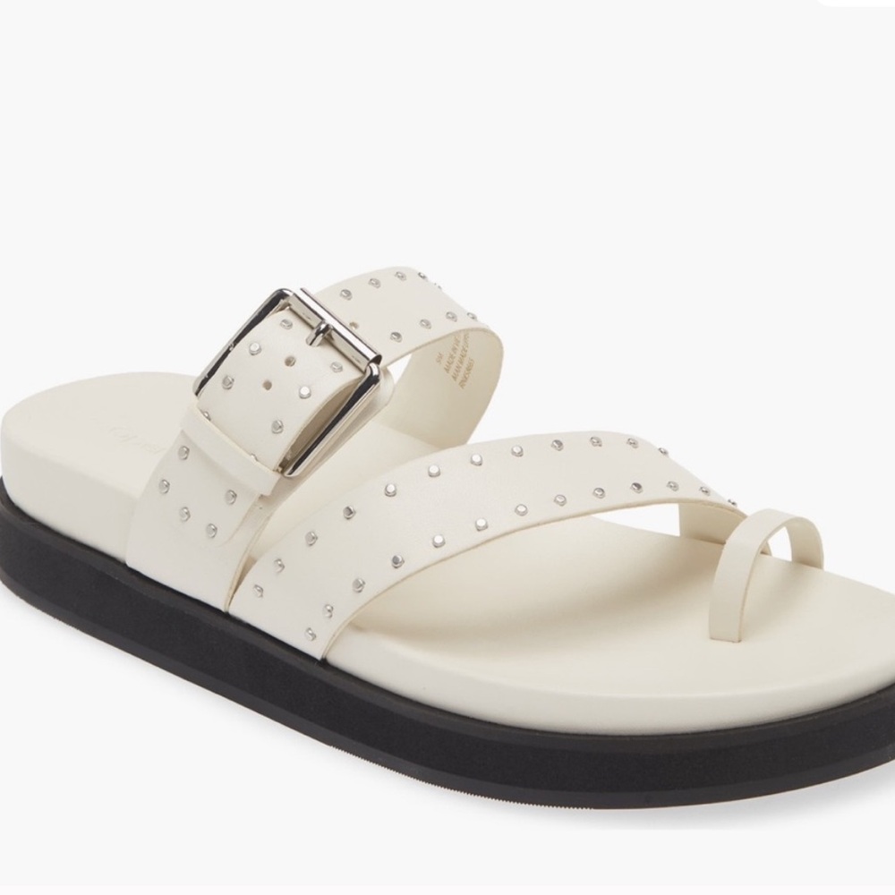 Studded Cream Toe-Loop Slide Sandal
